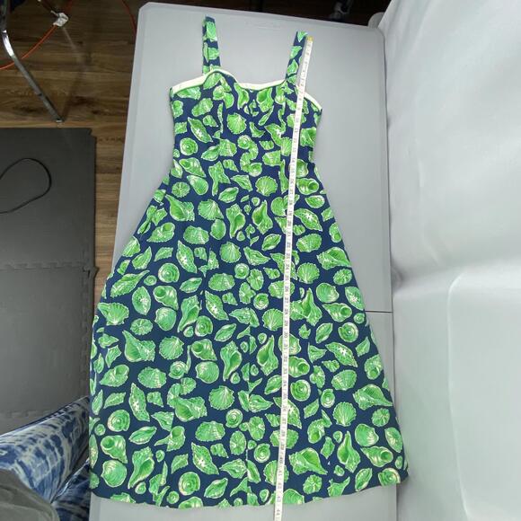 Vintage Clubhouse by Ceeb Navy Blue & Green Shell Print Sun Beach Dress - Picture 12 of 13